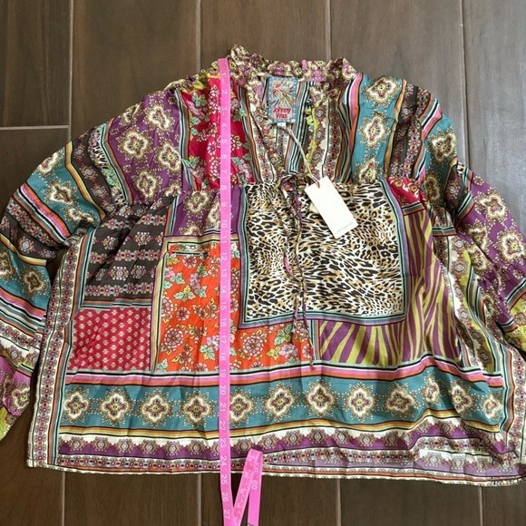 NWT Johnny Was Patch Finn Multicolor V Neck Long Sleeve Silk Blouse Small - Picture 11 of 13